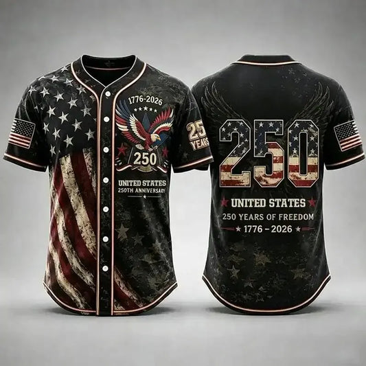 Men's USA 250th Anniversary Baseball Jersey Patriotic American Flag Eagle Button Down Shirt 1776-2026