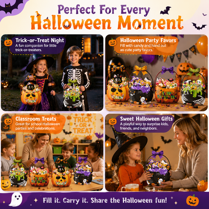 🎃 Halloween Trick-or-Treat Candy Bag – Cute Pumpkin & Witch Cauldron Treat Gift Tote