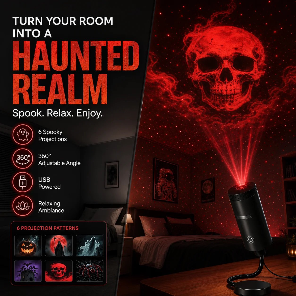 HD Holiday Scene Projector – Swappable Discs, USB Plug & Play | Christmas, Halloween & Galaxy