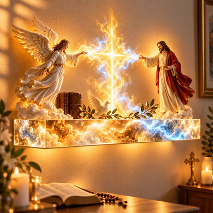 ✝️✨ Divine Light of Faith™ – 3D Illuminated Mural of Jesus and Angels