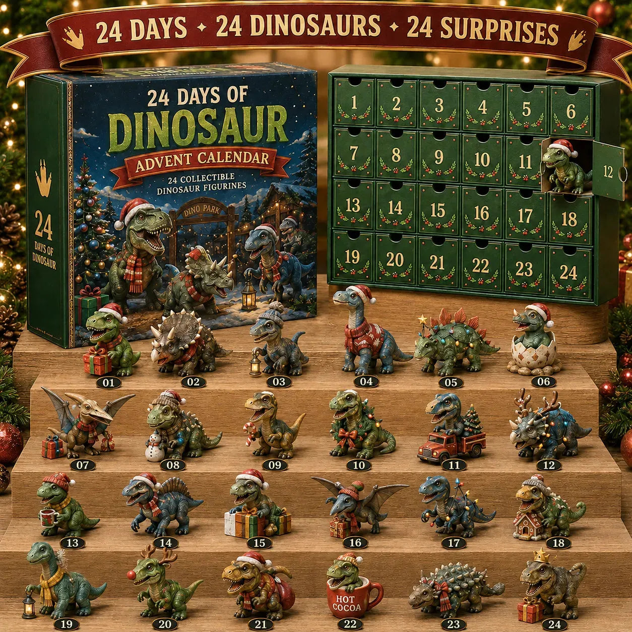 🦖 24 Days of Dinosaur Christmas Advent Calendar 2026 – 24 Collectible Dino Surprises