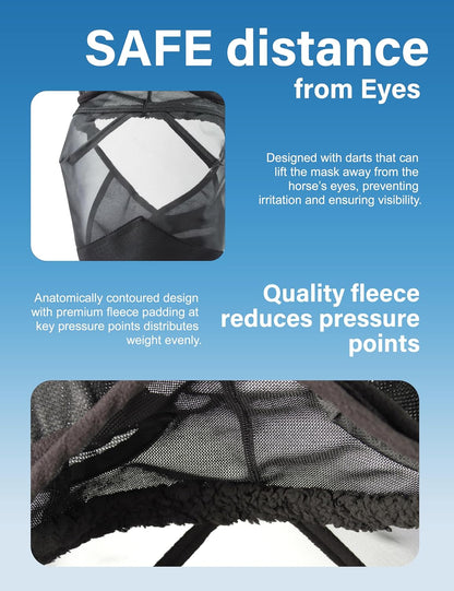 Horse Fly Mask with Nose Cover, UV-Protective Fly Mask for Horses