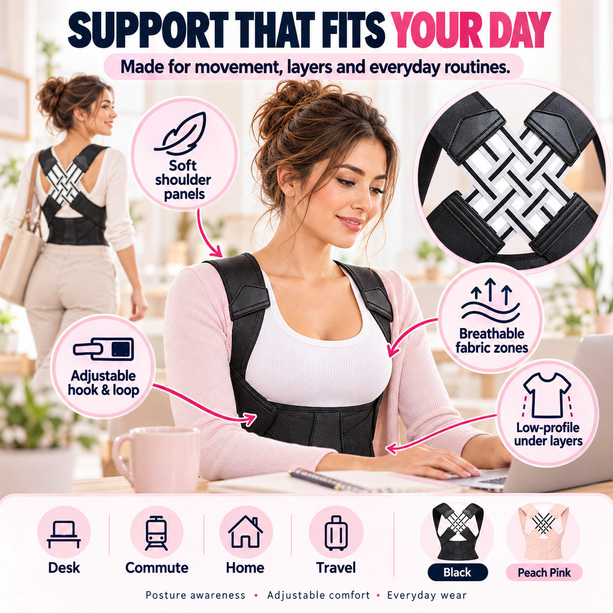 ✨ Adjustable X-Back Posture Support Brace – Comfortable Shoulder & Back Support