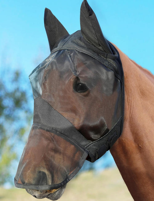 Horse Fly Mask with Nose Cover, UV-Protective Fly Mask for Horses