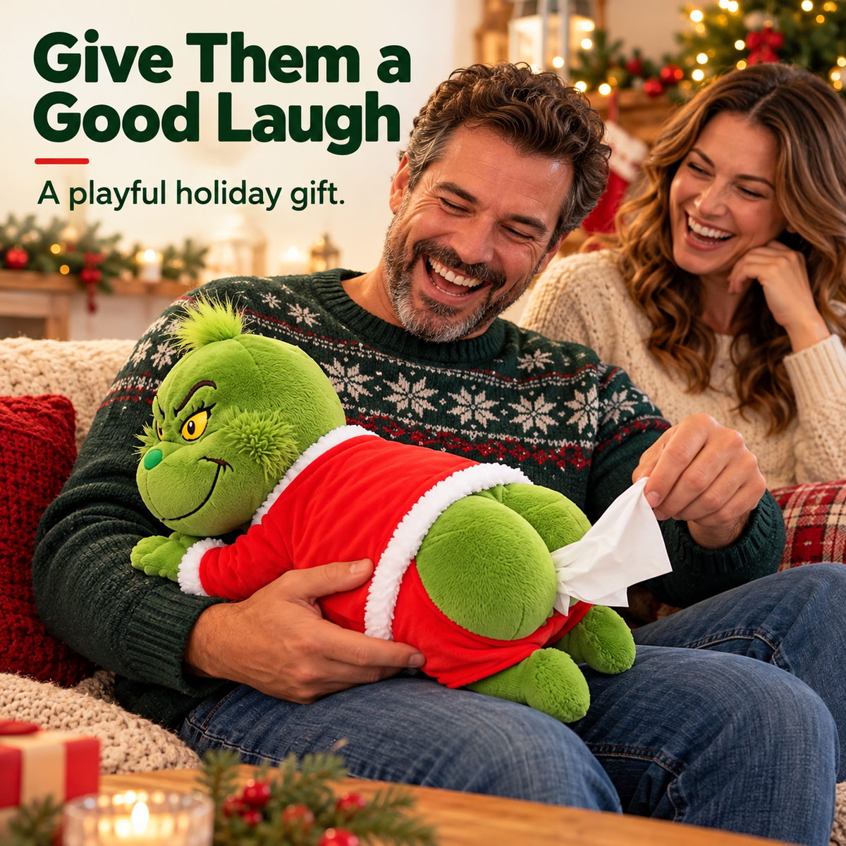 🔥 50%OFF!Grinch Plush Tissue Box Cover | Funny Christmas Grinch Tissue Holder, Festive Home Decor & Novelty Holiday Gift
