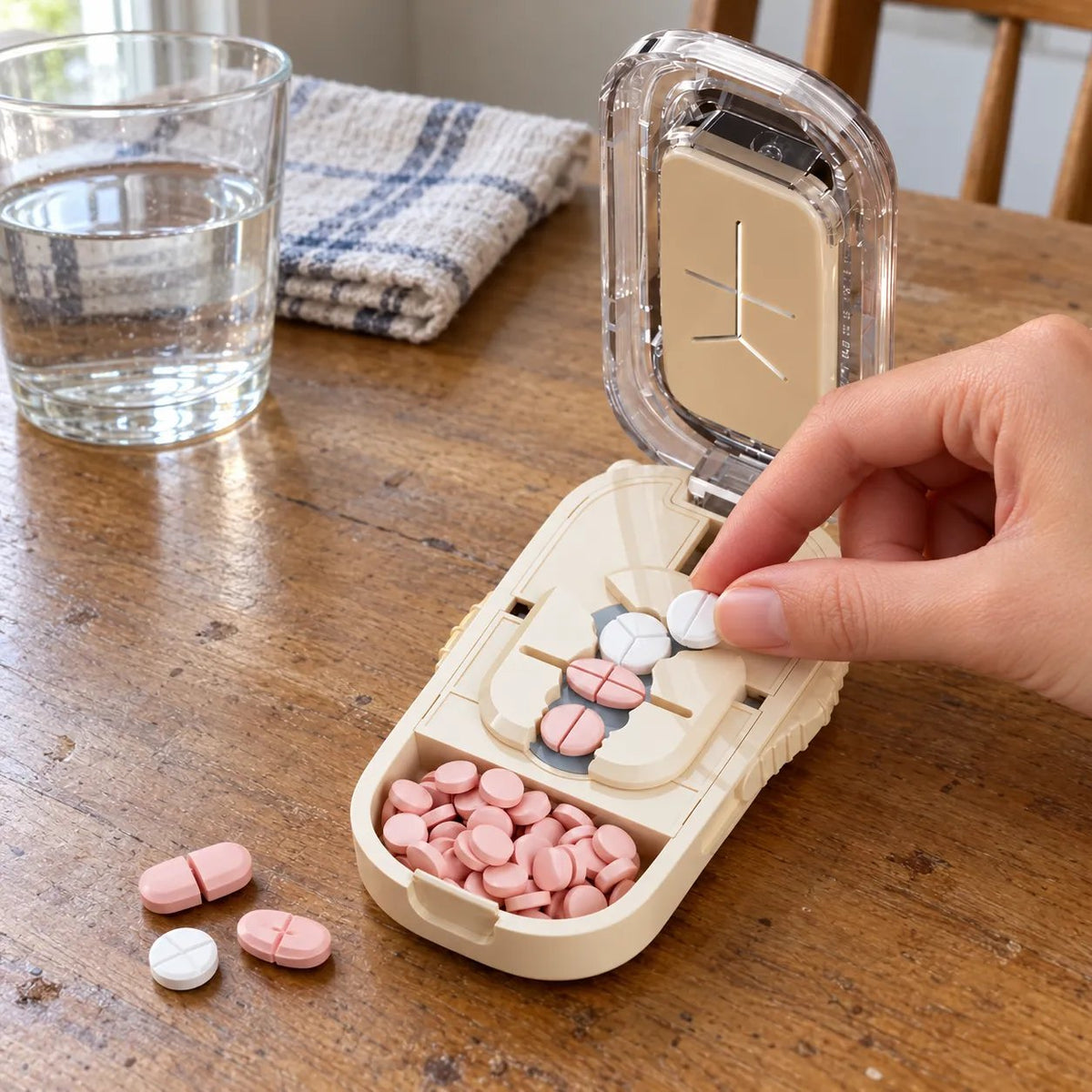 Precision 4-Way Pill Cutter & Storage Case | 1/2, 1/3 & 1/4 Divider