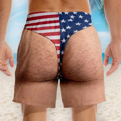 "Freedom & Chill" Funny Illusion Patriotic Men's Swim Trunks