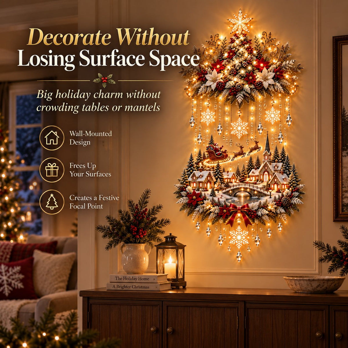 🎄✨ Christmas Village Glow™ | Lighted Tree & Town Wall Hanging