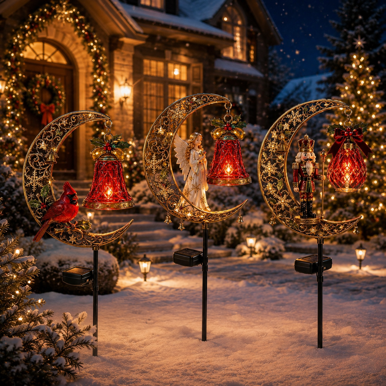 Christmas solar garden stake outdoor setup