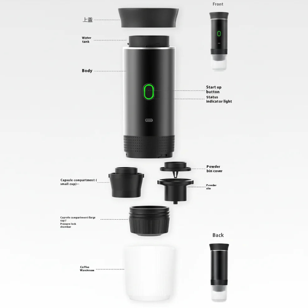 Portable Espresso Coffee Maker – 15-Bar Rechargeable Travel Coffee Machine