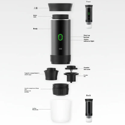Portable Espresso Coffee Maker – 15-Bar Rechargeable Travel Coffee Machine
