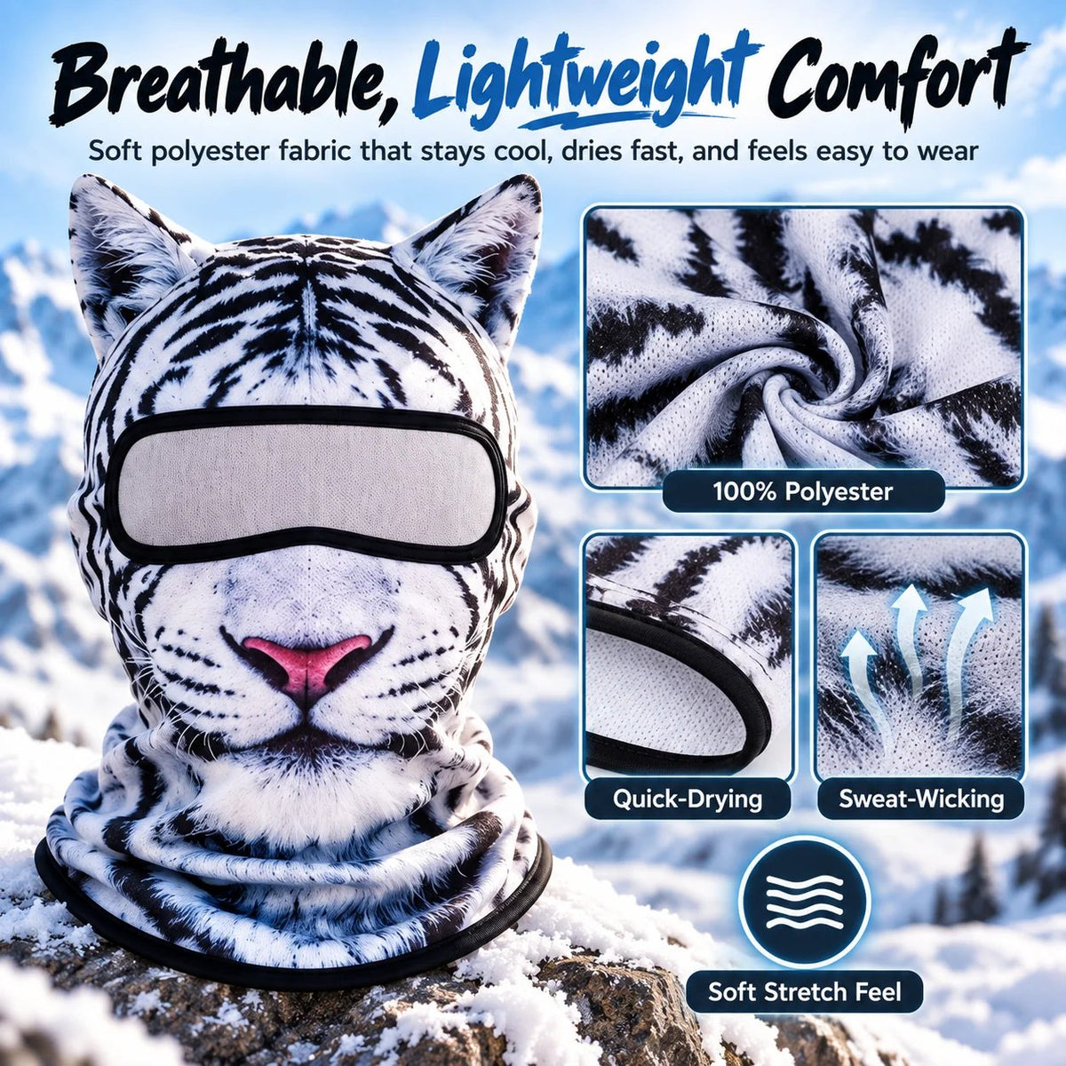 🐱✨3D Cat Ski Mask with Ears – 🤣Funny Windproof Balaclava for Skiing & Festivals