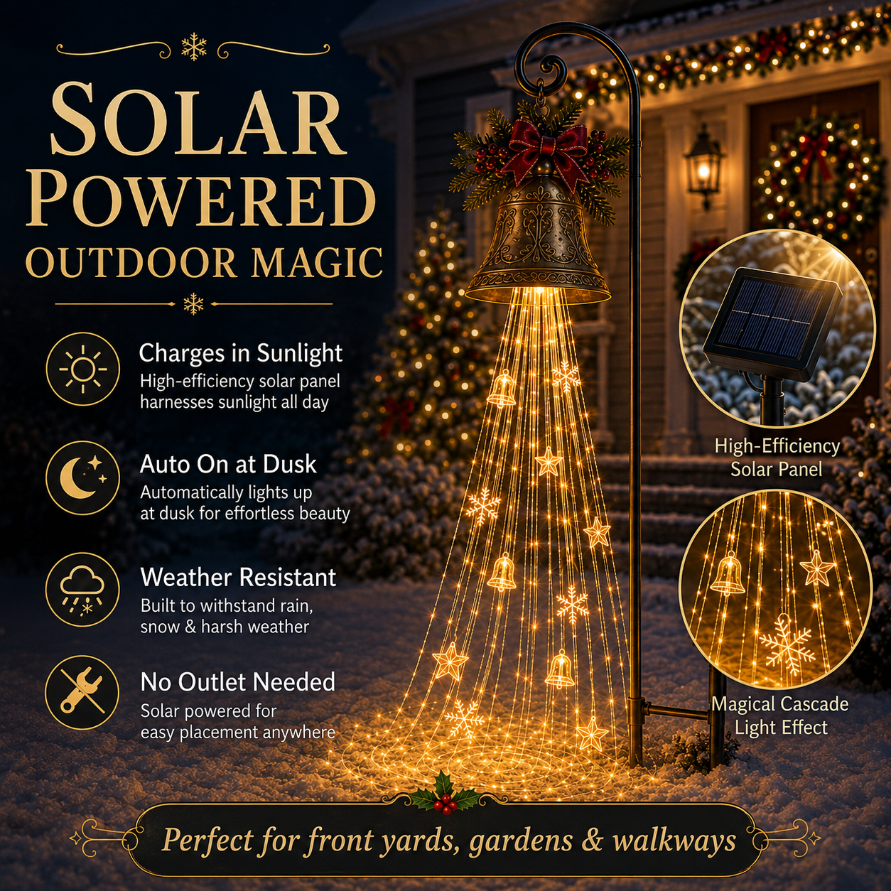 🔔 Solar Christmas Bell Cascade Yard Light with Warm LEDs ✨