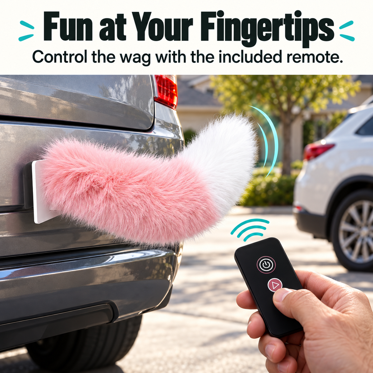 Electric Cat Tail for Car Decoration, Remote-Controlled Wagging Plush Tail for Car