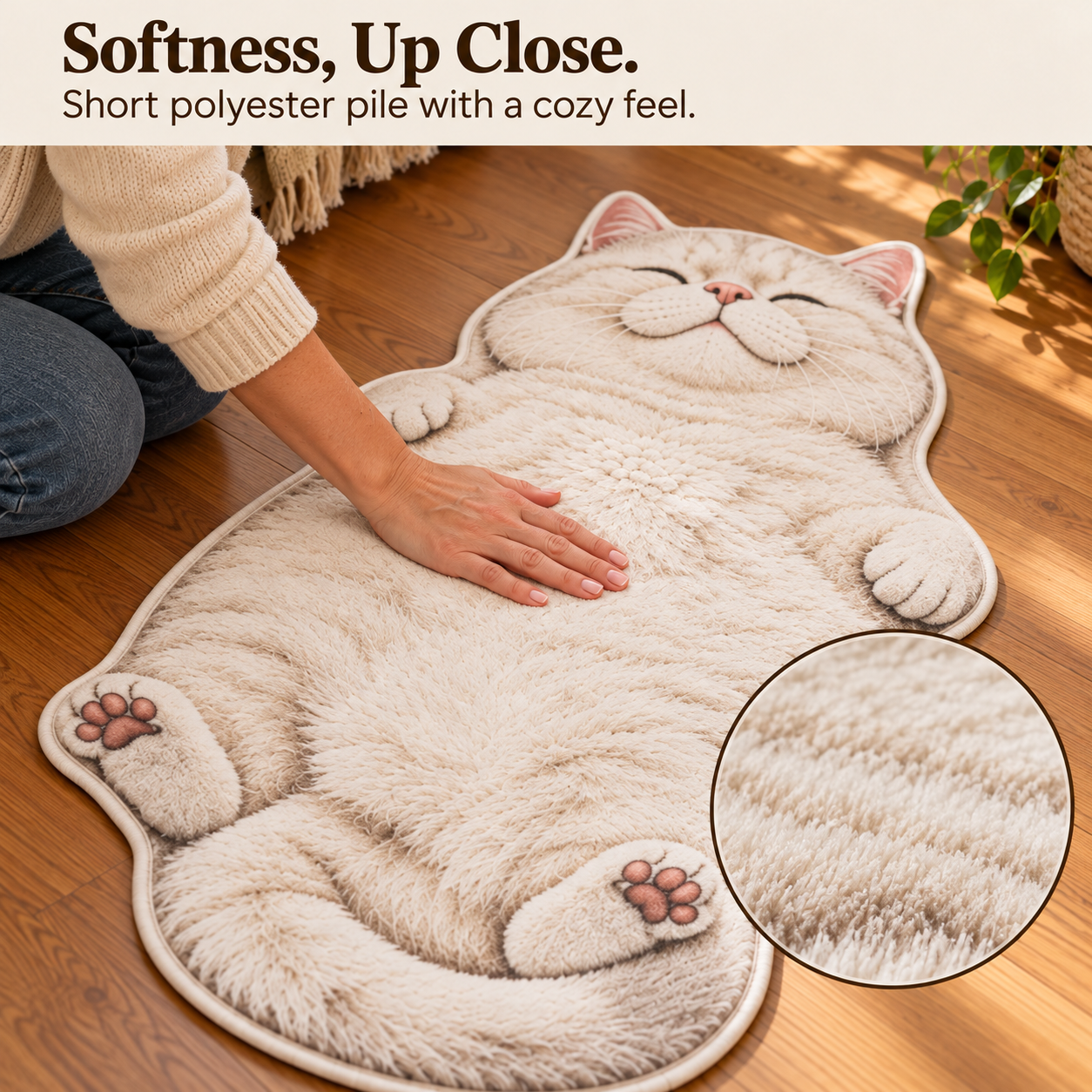 Polyester pile with circular texture inset