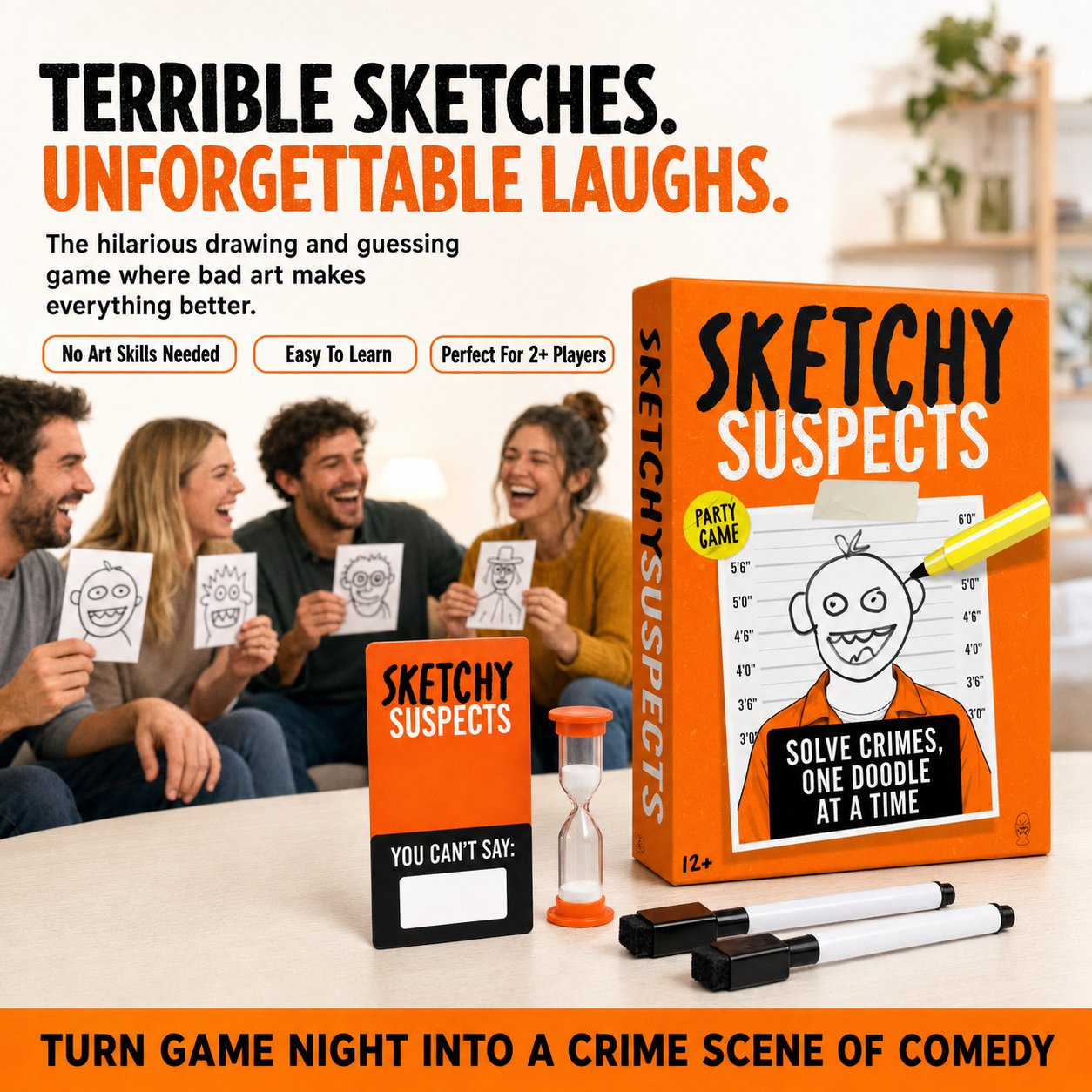 🚨 Sketchy SuspectsTM Police Sketch Party Game | Hilarious Drawing & Guessing Game for Ages 12+, 2+ Players, Family Nights & Parties ✏️😂