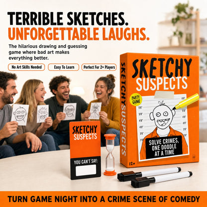 🚨 Sketchy SuspectsTM Police Sketch Party Game | Hilarious Drawing & Guessing Game for Ages 12+, 2+ Players, Family Nights & Parties ✏️😂