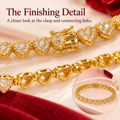 ✨ Gold Heart Tennis Bracelet, Pave Cubic Zirconia Linked Heart Bracelet, Dainty Love Heart Statement Bracelet for Women, Valentine Wedding Jewelry Gift