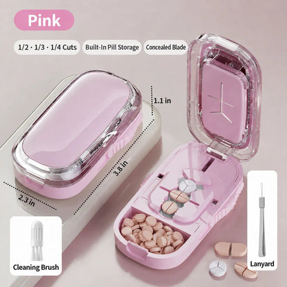 Precision 4-Way Pill Cutter & Storage Case | 1/2, 1/3 & 1/4 Divider
