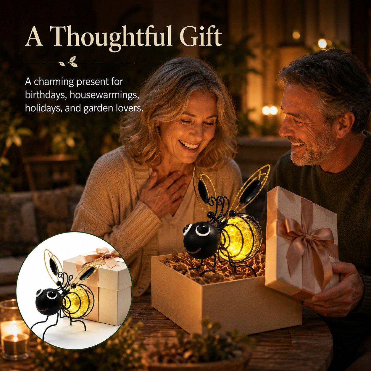 Outdoor Hanging Solar Bee Light, Glowing Metal Bee with Hook and Spring