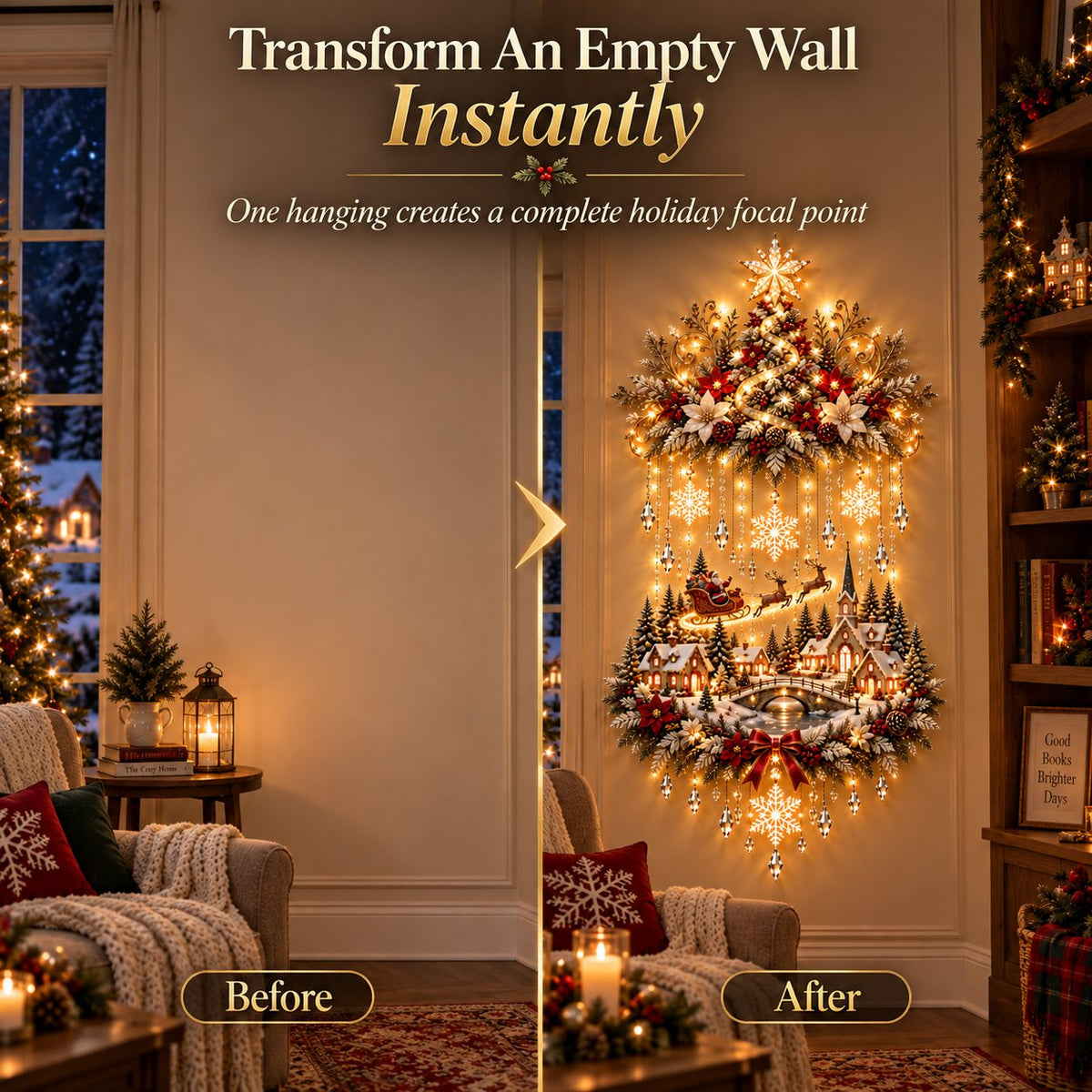 🎄✨ Christmas Village Glow™ | Lighted Tree & Town Wall Hanging