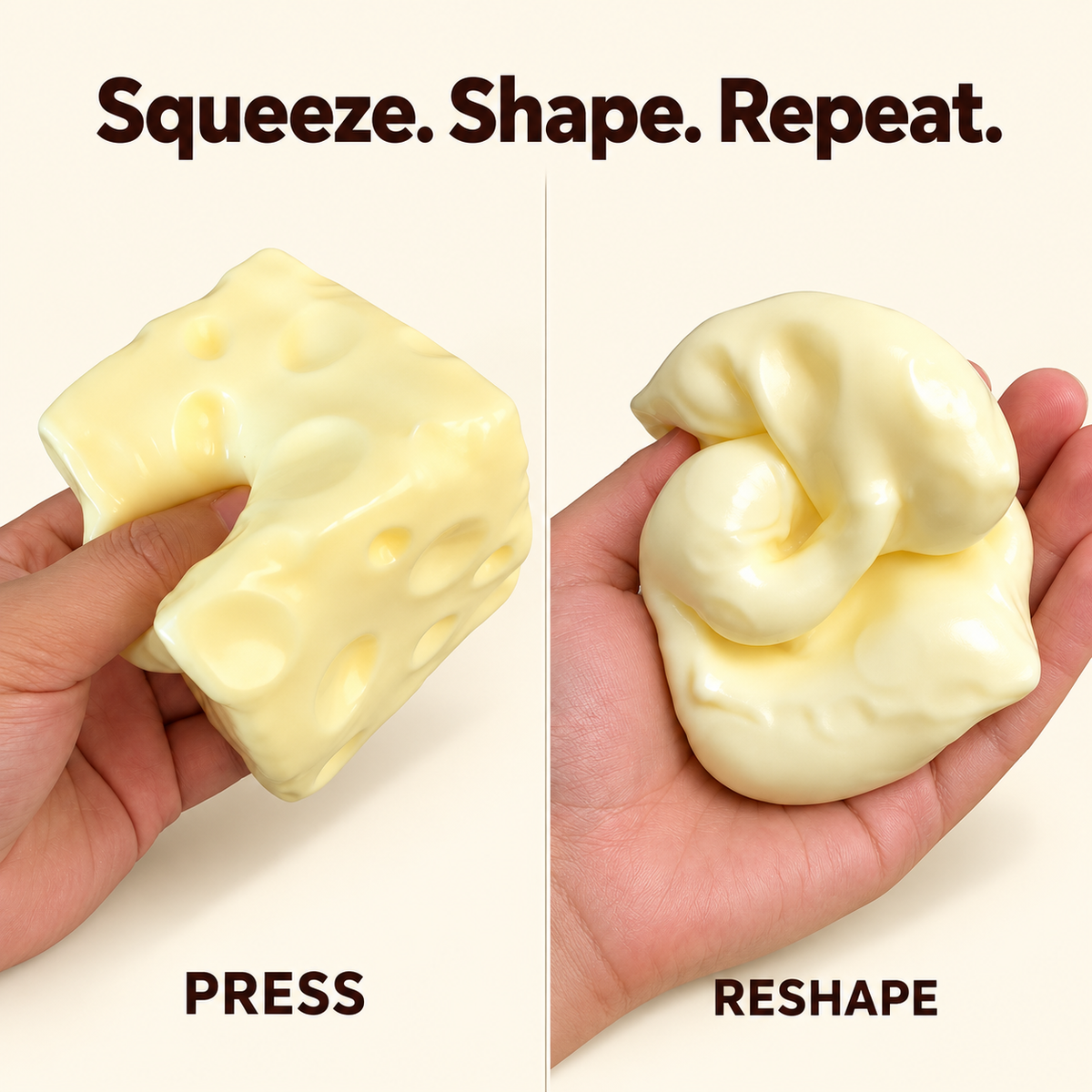 🧀 Moldable Cheese Cube Squishy – No-Rebound Fidget Toy