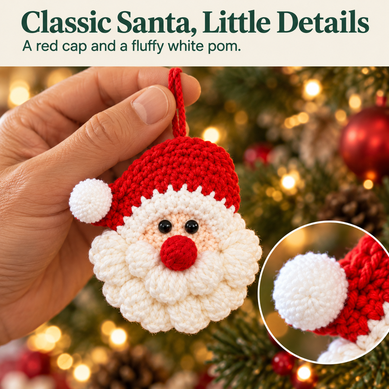 Santa hat and pompom with circular detail inset