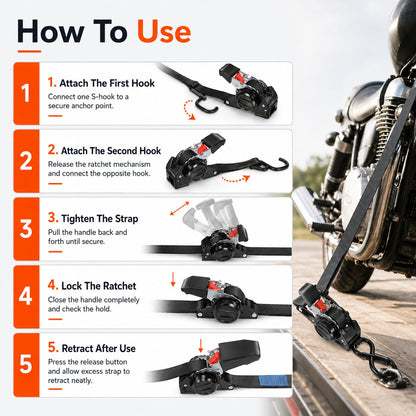 Dual-end Retractable Ratchet Tie Down Straps