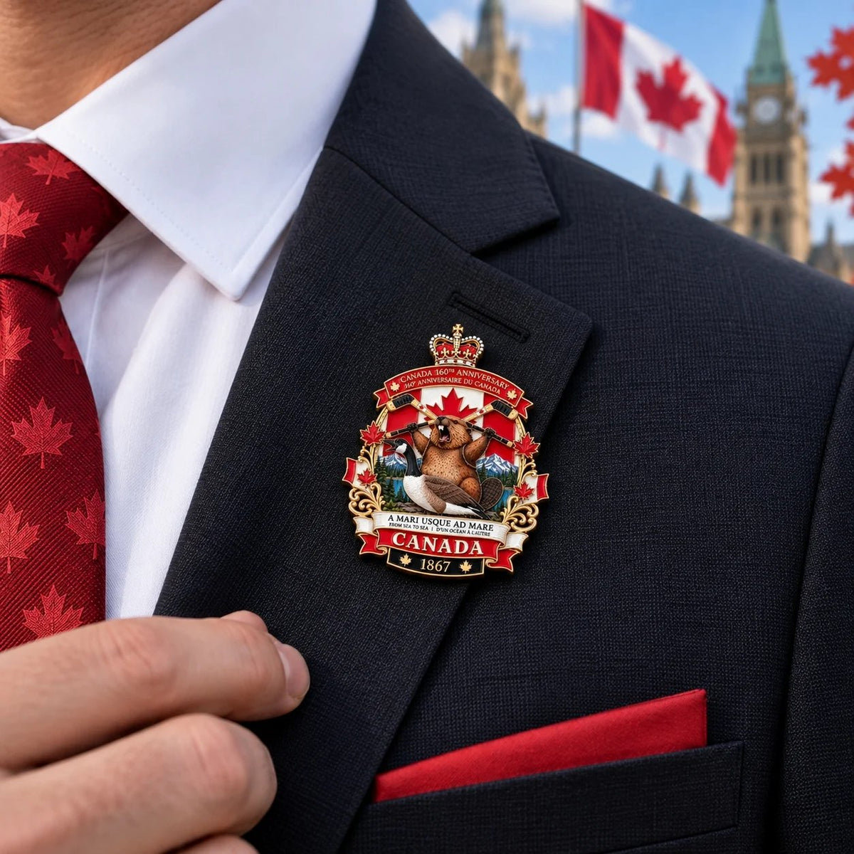 Canada 160th Anniversary Tribute Badge – 3.5 in Metal Enamel Pin