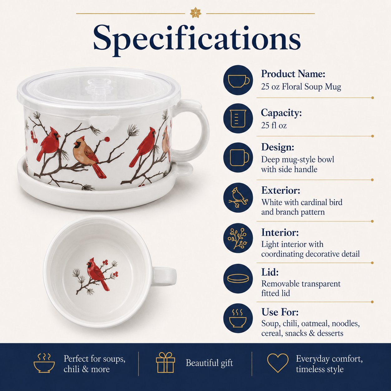25 oz Floral Soup Mugs