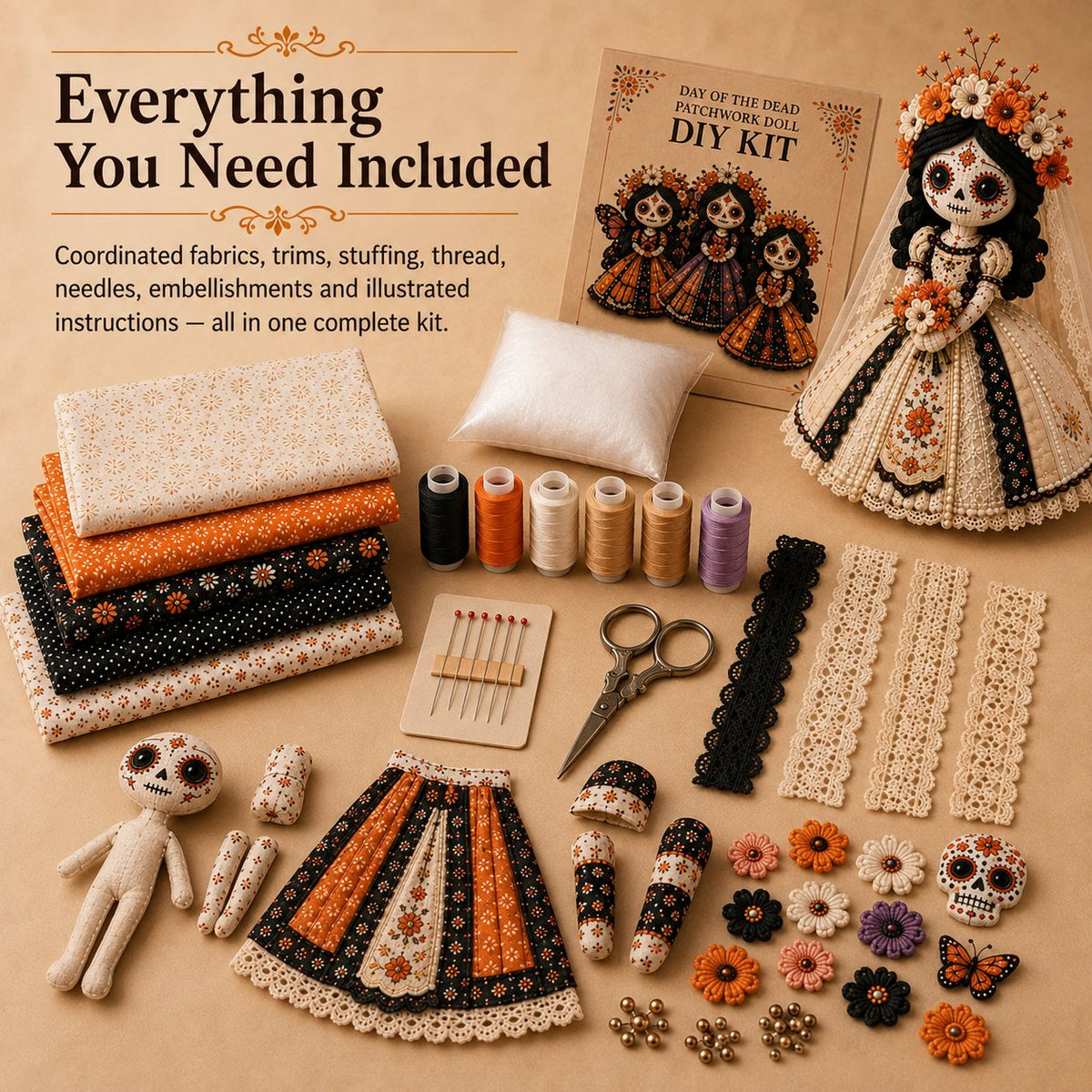 🖤 DIY Day of the Dead Patchwork Doll Kit