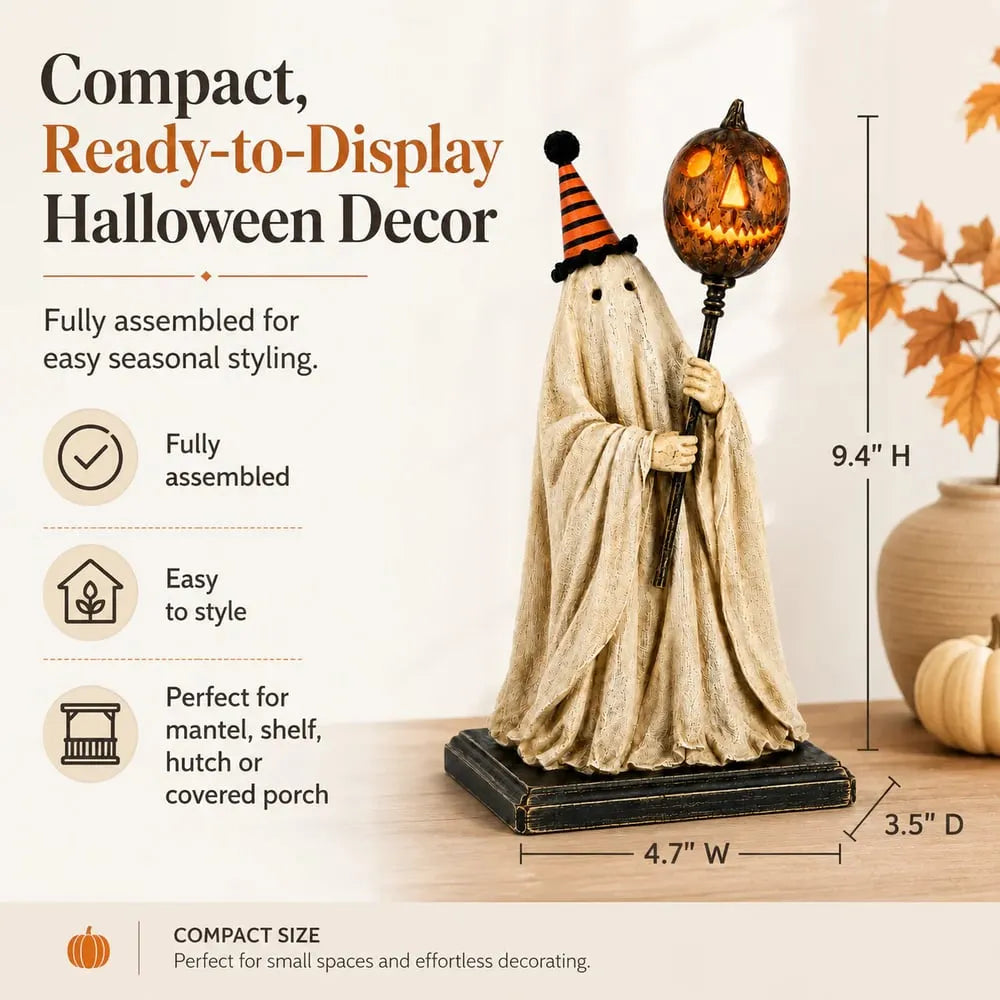 🏆Summerween Sale 48% OFF 👻🎃 Lighted Vintage Ghost Figurine with Glowing Pumpkin Staff