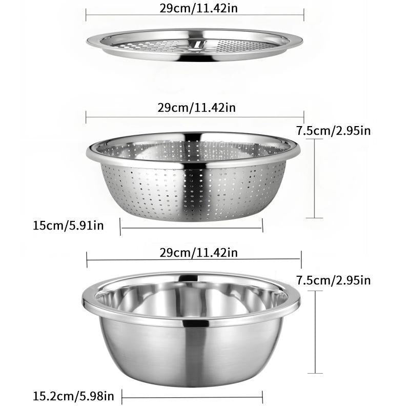 [DealsForYouDays] Multifunctional cutting machine,3-In-1 Stainless Steel Multi-Functional Strainer Set, Includes Basin/sieve/cutter, Ideal for Washing Rice Fruits Vegetables Kitchen Essentials