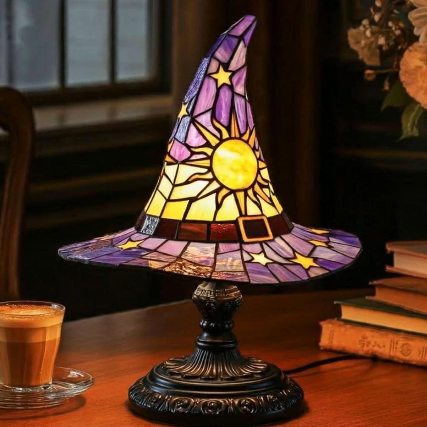 🧙‍♀️🪄Witch Hat Lamp That Casts Enchanting Glow, Stained Glass USB Light for Instant Halloween Vibe