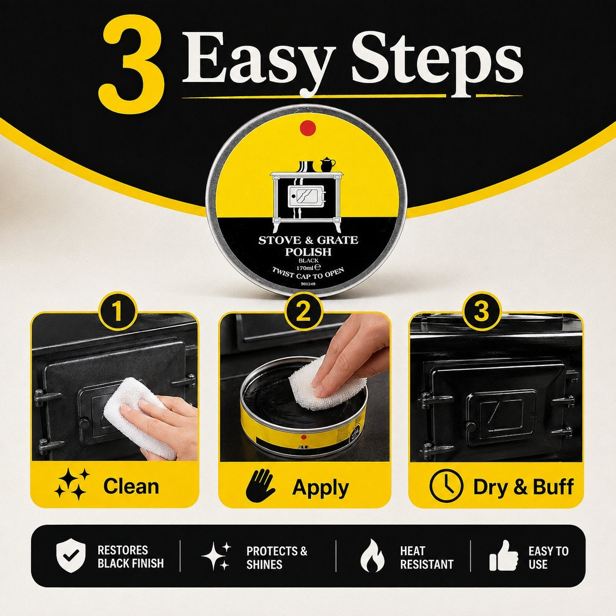 🔥Last Day 50% OFF - 🧼Black Stove & Grate Polish – Cast Iron Restorer for Wood Stoves, Fireplaces & Grates
