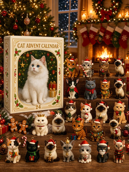 Advent Calendar 2026 3D Cat Advent Calendar Gift for Adults Friends Cat Owners and Lovers Christmas Holiday Countdown Gift 24 Designs Cats Charm Christmas Tree Ornament