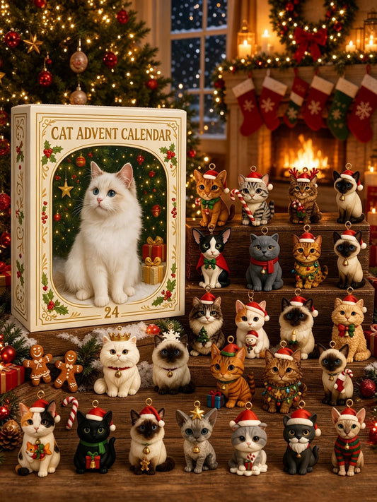 Advent Calendar 2026 3D Cat Advent Calendar Gift for Adults Friends Cat Owners and Lovers Christmas Holiday Countdown Gift 24 Designs Cats Charm Christmas Tree Ornament