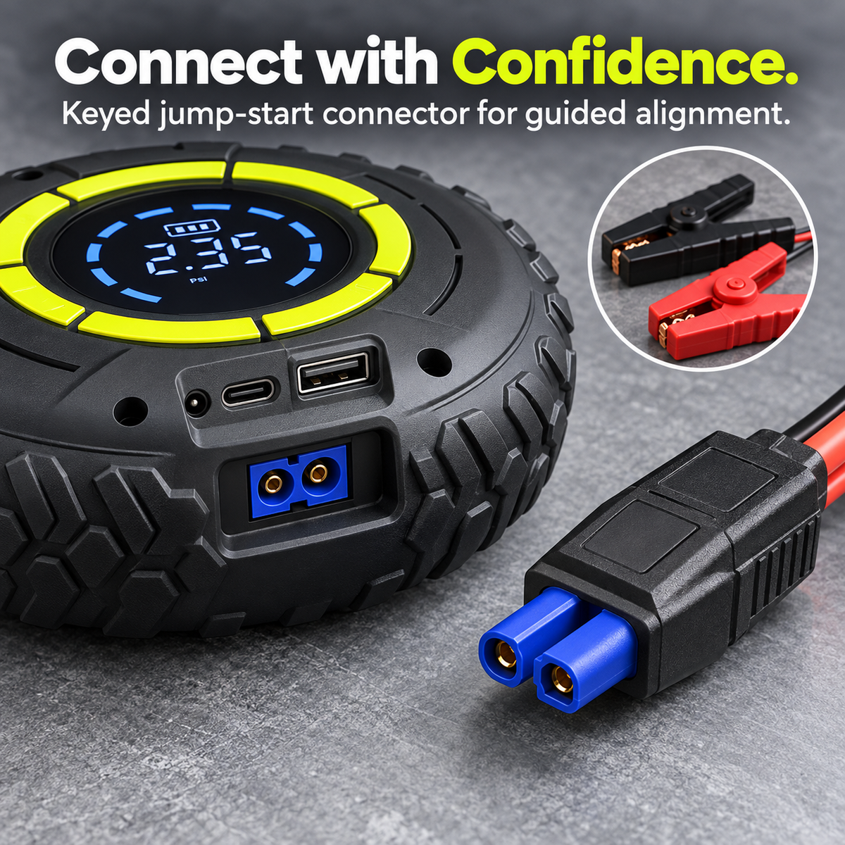 🚗 Car Jump Starter Tire Inflator, Portable Emergency Air Compressor with SOS Light & Power Bank