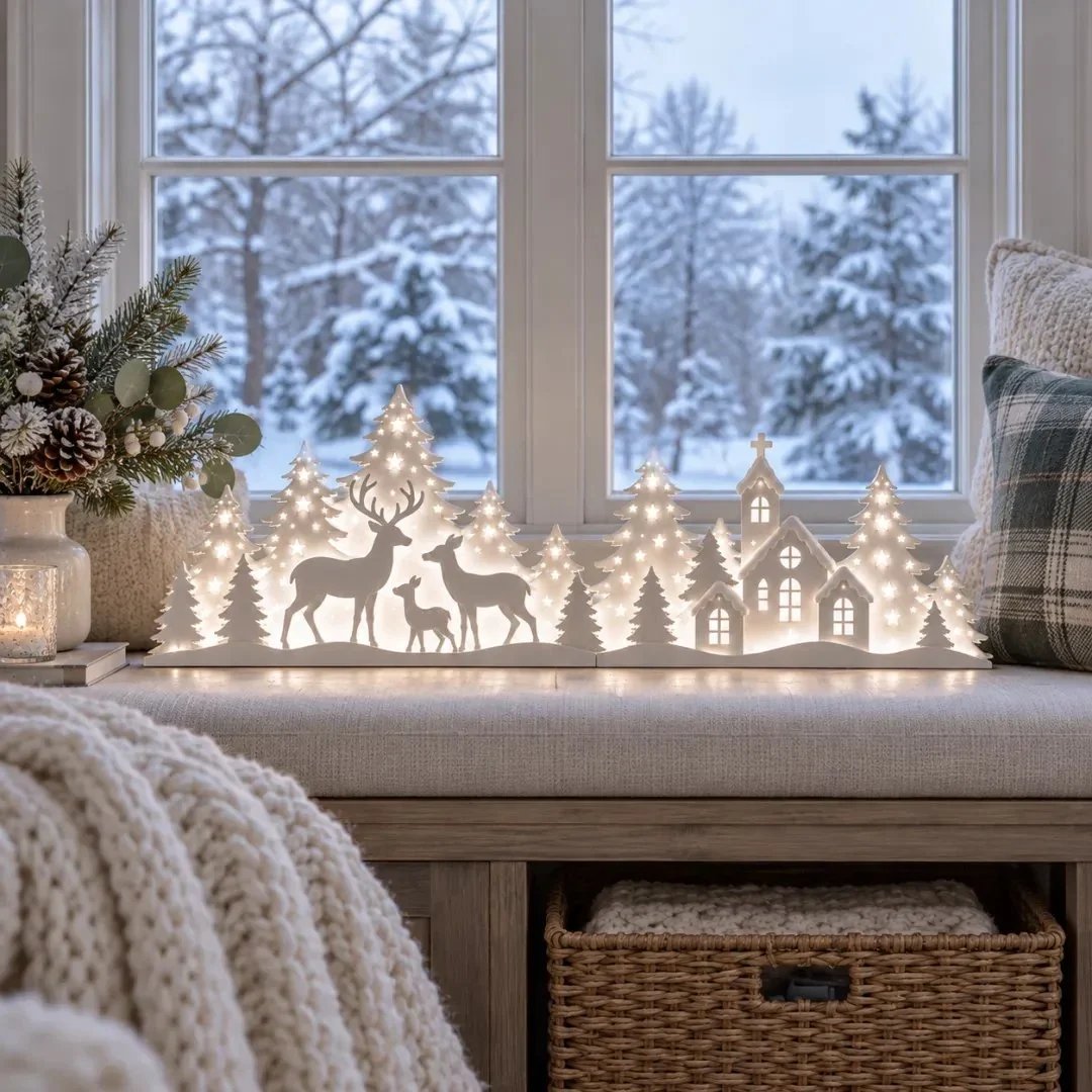 🦌❄️ Leuchtende Weihnachtsdeko fürs Fenster – Rentier & Dorf | 2-teiliges LED-Set ✨