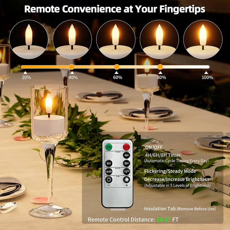 Rechargeable Flameless LED Tea Lights, Charging Station & Remote Included, Flickering Fake Candles, Safe No Flame Candle for Home, Wedding, Festival & Emergency Lighting