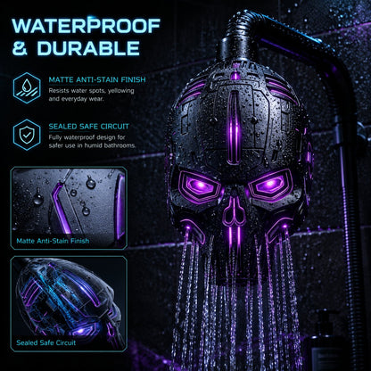 Cyber Mecha Skull Color Changing LED Pressure Boost Shower Head