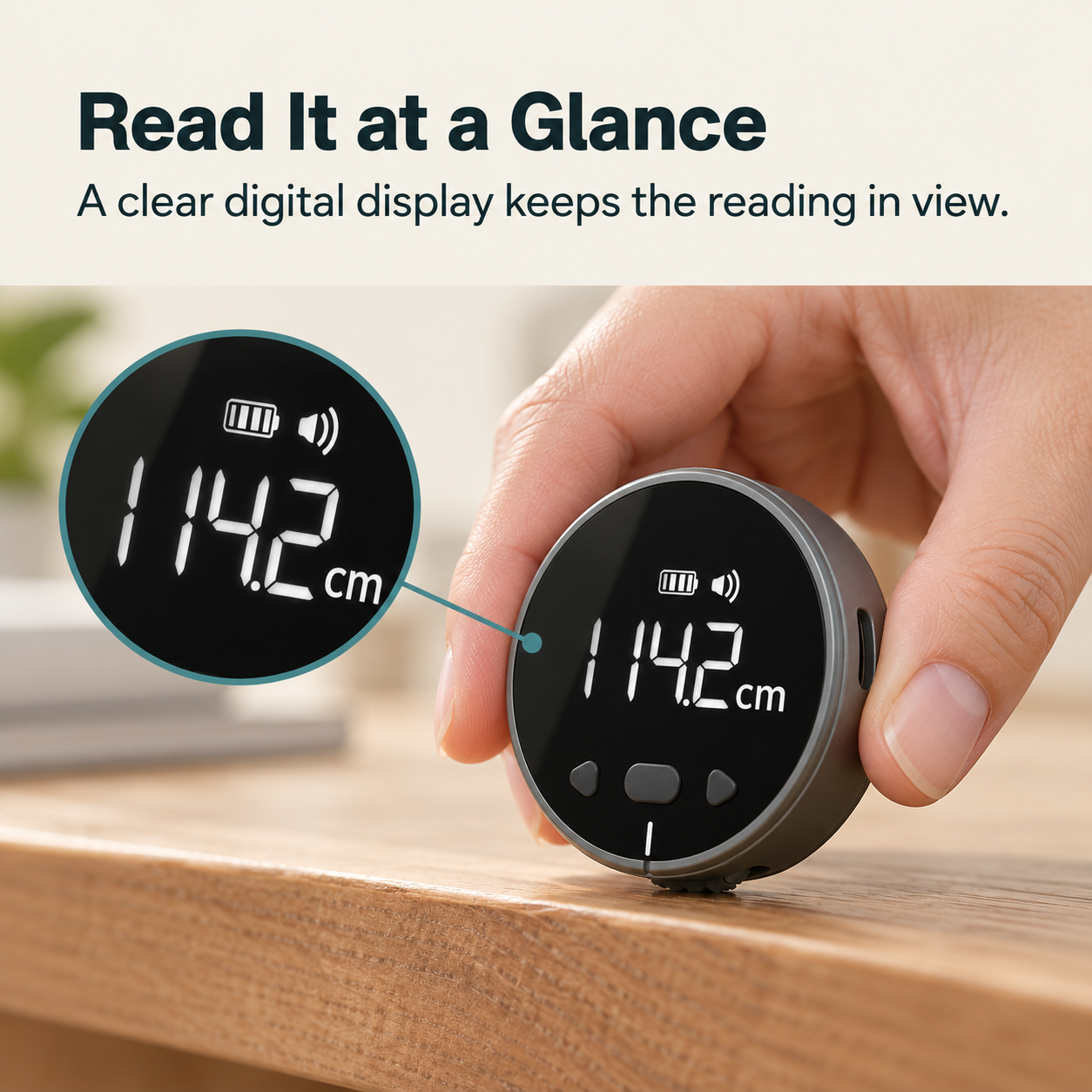 Close-up of the digital display with a circular readout detail inset