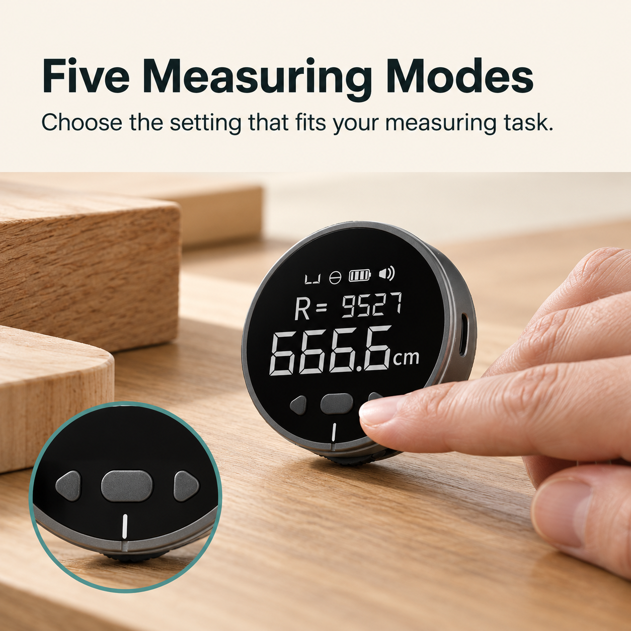 Five measuring modes illustrated with physical-button detail