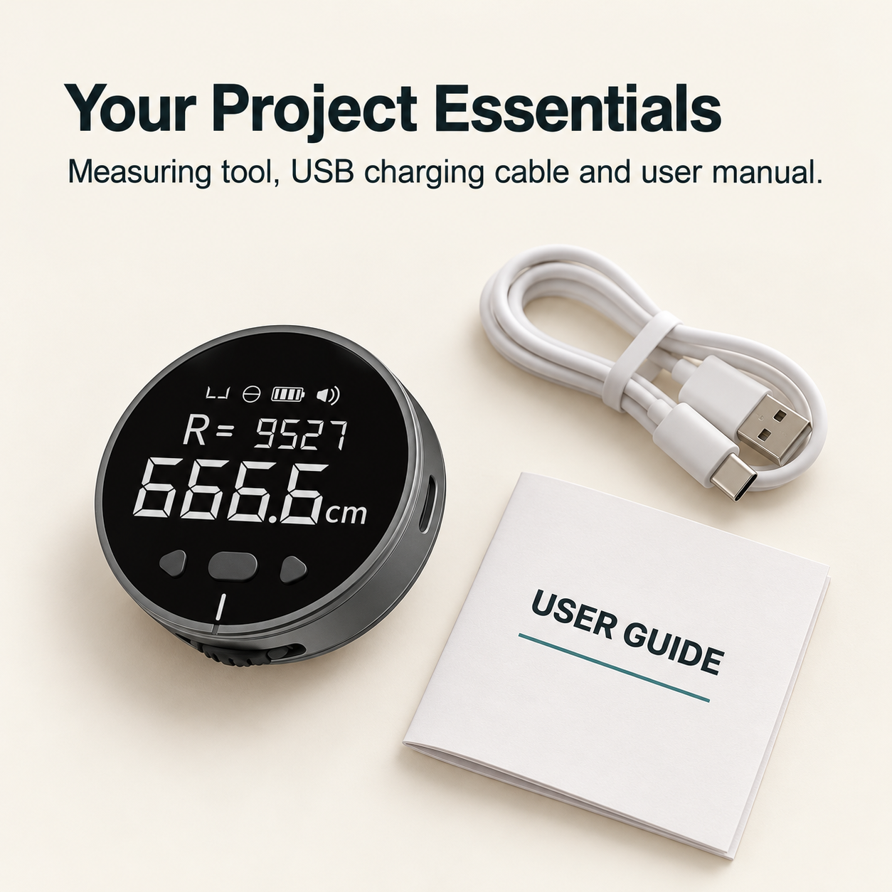 Included measuring tool, USB cable and user guide