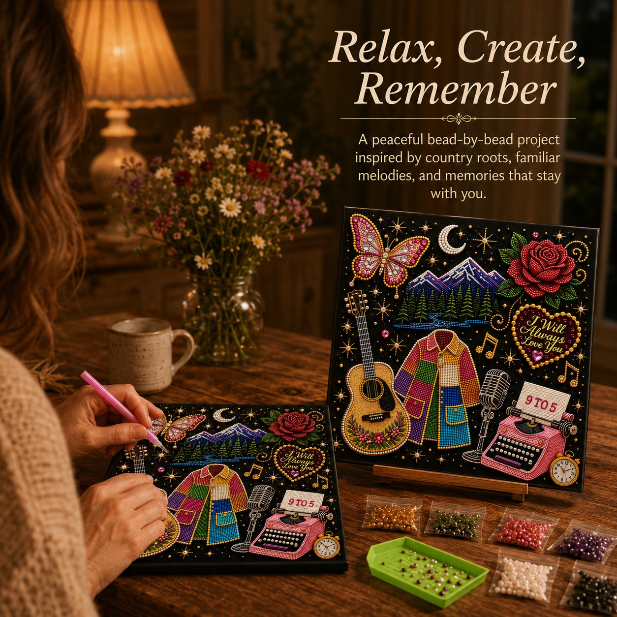 🎤 Premium 3D Pearl Dolly Country Music Tribute Art Kit | Luxury Flocked Canvas with Scratch-Resistant Non-Fading Acrylic Resin Pearls & Faceted Drills DIY Keepsake Decor 💎✨