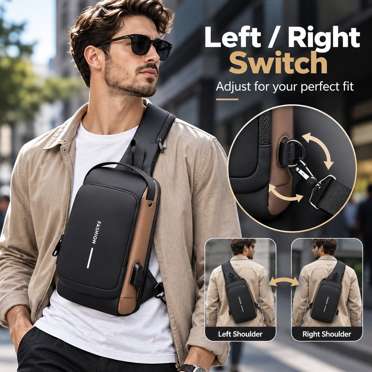 🔒 Anti-Theft Smart Sling Bag | Built-in USB Charging & Secure Combination Lock