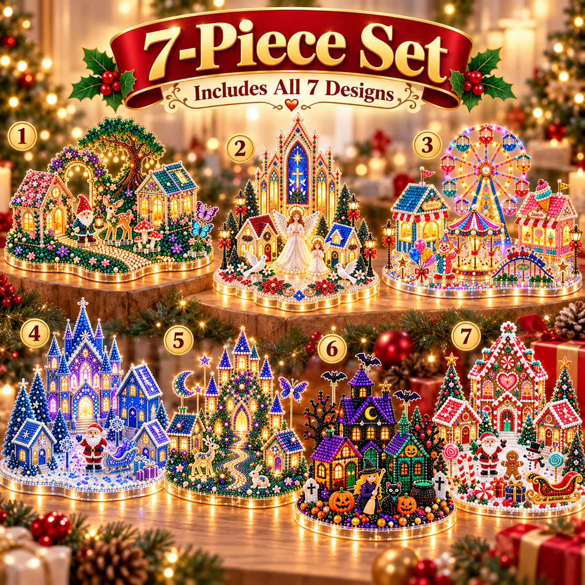 🎄 3D Christmas Village Gem Art DIY Kit – Sparkling Handmade Holiday Display