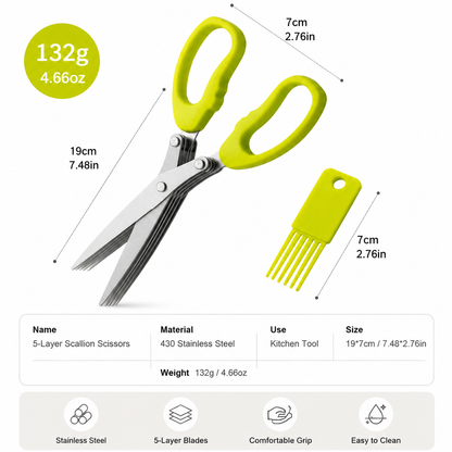 Kitchen-Grade Five-Layer Stainless Steel Multi-Functional Scallion Cutter