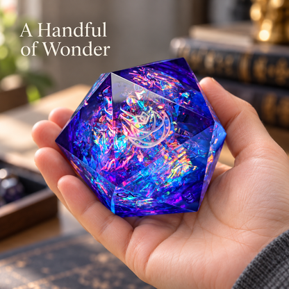 🎇 ElectroHex 63mm Giant D20 Liquid Core Dice | Handmade Resin Chonk D20 Dice, Holographic Iridescent Purple Blue Large Dice for D&amp;D, Tabletop RPG, Collector’s Display