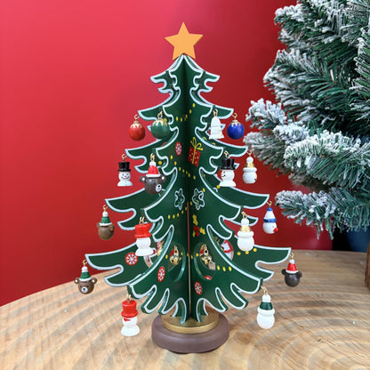 2026 Christmas Advent Calendar - Mini Wooden Christmas Tree Set with 30 Ornaments